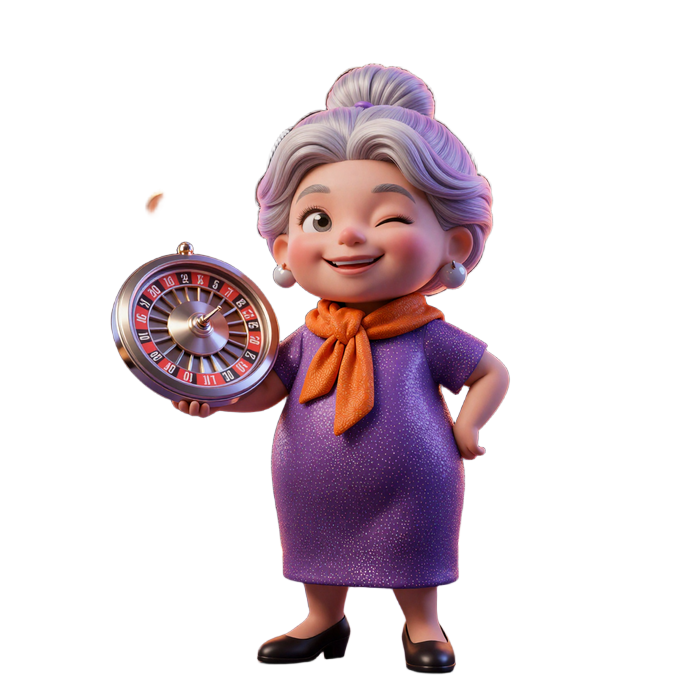 3D Holographische Granny Maskottchen mit Roulette und M&uuml;nzen im SpinGranny Casino