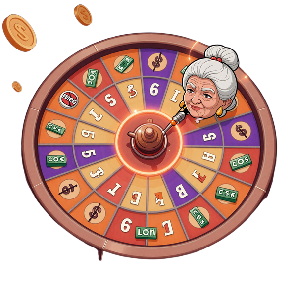 SpinGranny Gl&uuml;cksrad mit Freispielen Bonus und Cash Preissegmenten